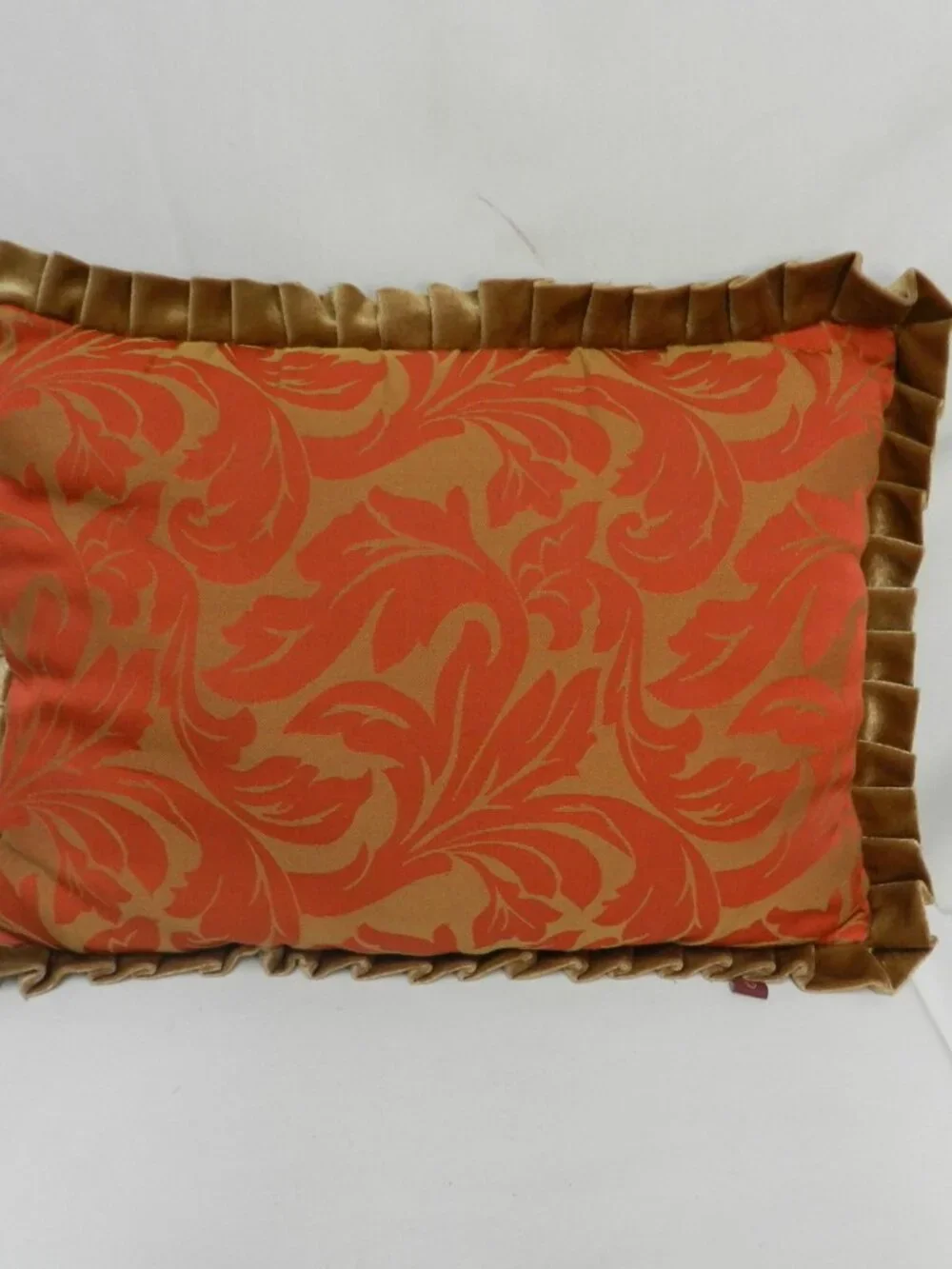 Serendipity Demask Throw Pillow Set 3 w/ tassels orange brown velvet back Decor